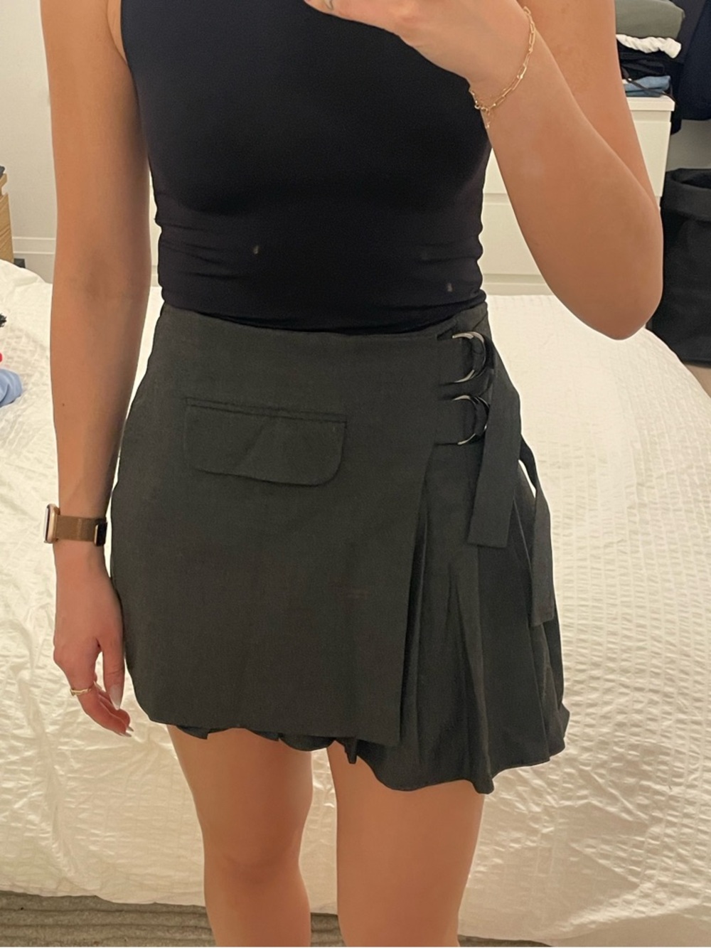 Grey Wrap Mini Skirt